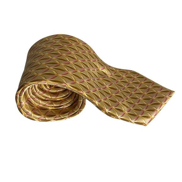 LANVIN "Paris" Gold & Pink Geometric Print 100% Silk, Made in France - Picture 12 of 14